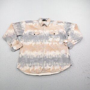 Givenchy Shirt Men XL Beige Gray Canvas Hello World Button Up AOP All Over Print